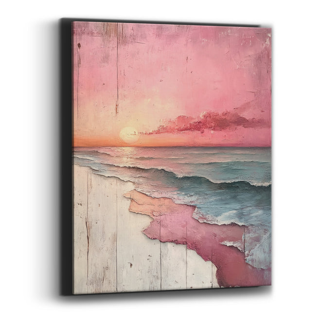 Blush Pink Sunset Seascape Coastal Canvas Wall Art
