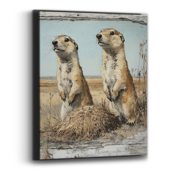 Upright Prairie Dogs Western Landscape Canvas Wall Art
