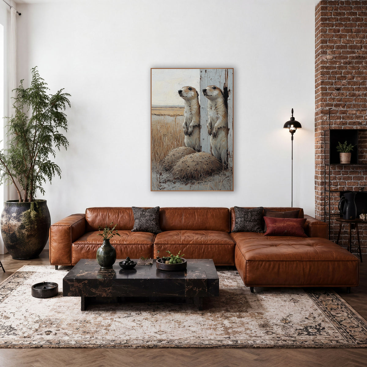 Prairie Dogs Whitewashed Post Rustic wall art in a rustic western-style room – two prairie dogs standing upright