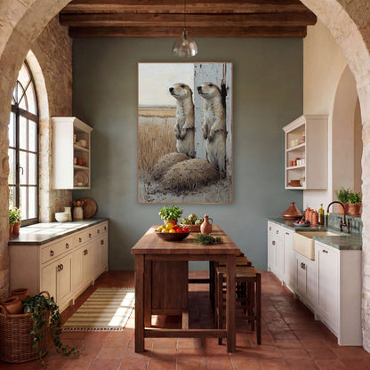 Prairie Dogs Whitewashed Post Rustic wall art in a rustic western-style room – two prairie dogs standing upright