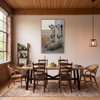 Prairie Dogs Whitewashed Post Rustic wall art in a rustic western-style room – two prairie dogs standing upright