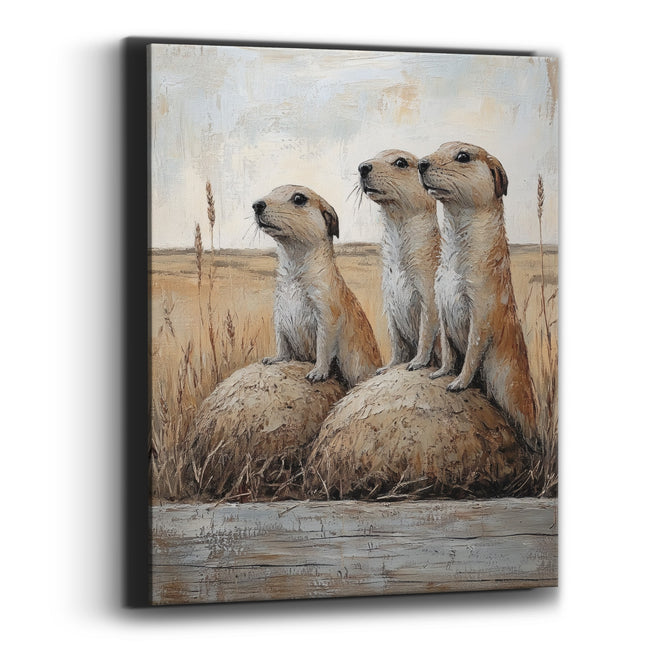 Watchful Prairie Dog Trio Western Canvas Wall Art