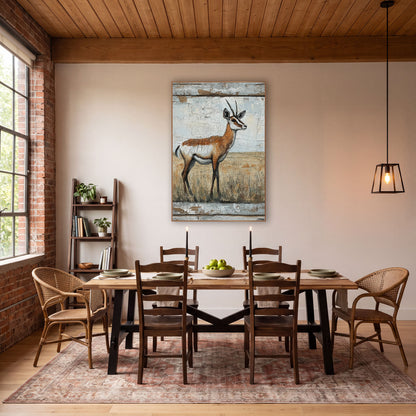 Right Facing Pronghorn Cracked Prairie wall art in a rustic western-style room – pronghorn antelope in profile