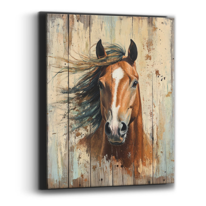 Chestnut Horse Teal Mane Rustic Canvas Wall Art