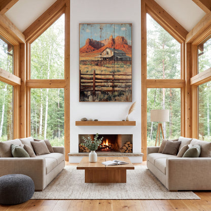 Mesa Barn Fence Weathered Plank wall art in a rustic western-style room – weathered ranch house and wooden corral