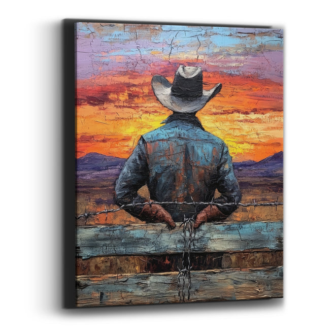 Cowboy Fence Rail Sunset Western Canvas Wall Art
