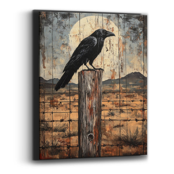 Raven Barbed Wire Prairie Rustic Canvas Wall Art