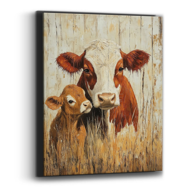 Rust Cow and Calf Farmhouse Canvas Wall Art