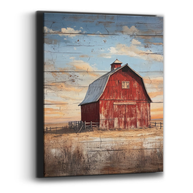 Weathered Red Barn Prairie Sky Canvas Wall Art