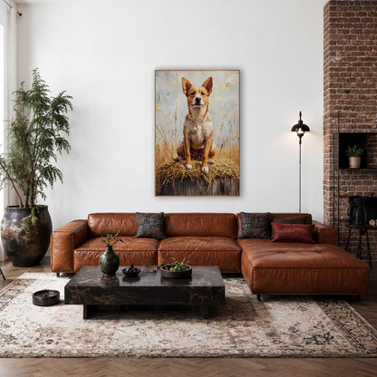 Red Heeler Dog Rustic Western wall art in a rustic western-style room – red heeler dog with pointed ears sitting