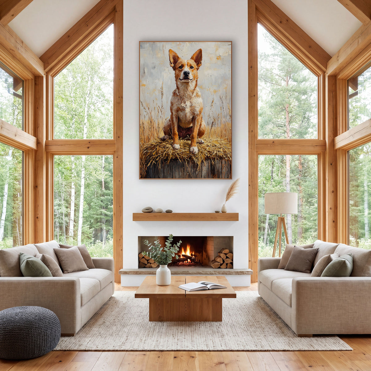 Red Heeler Dog Rustic Western wall art in a rustic western-style room – red heeler dog with pointed ears sitting