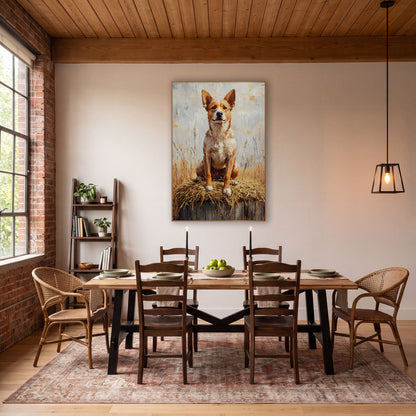 Red Heeler Dog Rustic Western wall art in a rustic western-style room – red heeler dog with pointed ears sitting