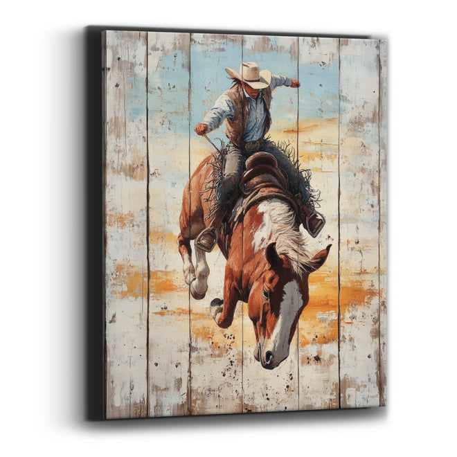 Rodeo Bronc Rider Rustic Western Canvas Wall Art