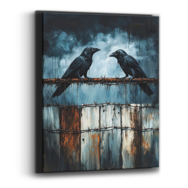 Two Ravens Rusted Rail Rustic Canvas Wall Art