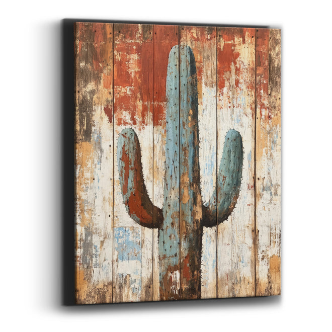 Rustic Blue Saguaro Cactus Western Canvas Wall Art