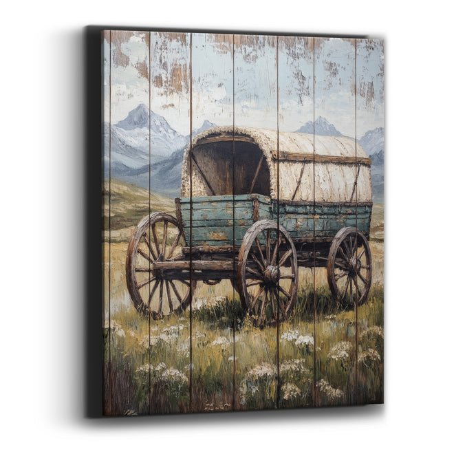 Covered Wagon Mountain Meadow Western Canvas Wall Art