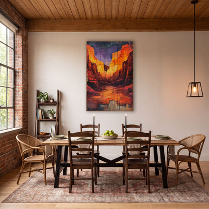 Glowing Red Rock Canyon Western wall art in a rustic western-style room – red and orange canyon walls glowing