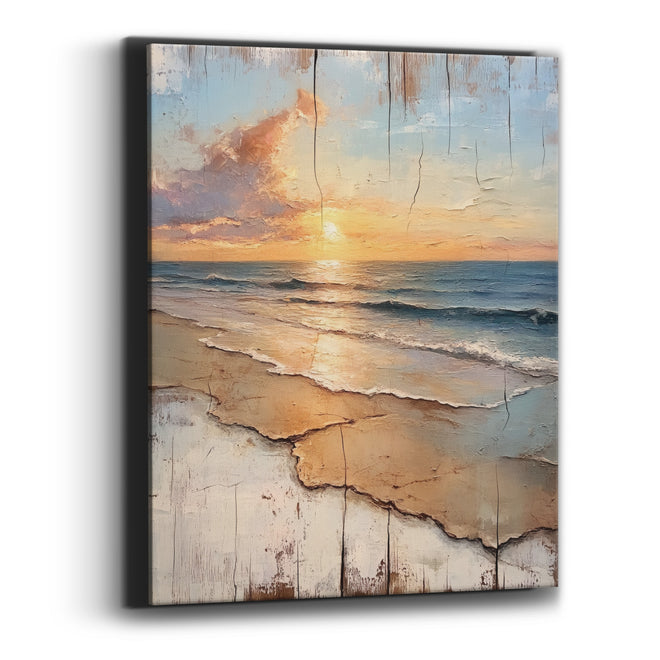 Golden Shore Sunrise Coastal Rustic Canvas Wall Art