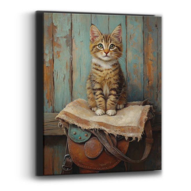 Tabby Kitten on Saddle Western Canvas Wall Art