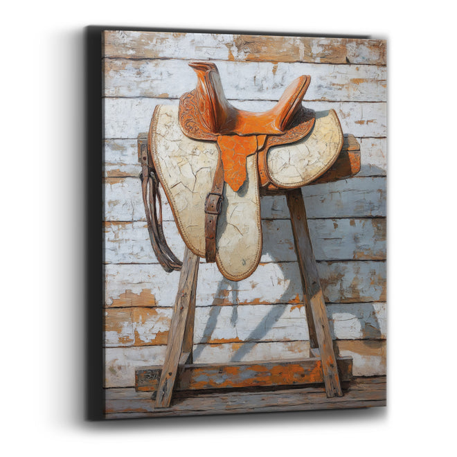 Orange Leather Saddle Western Rustic Canvas Wall Art