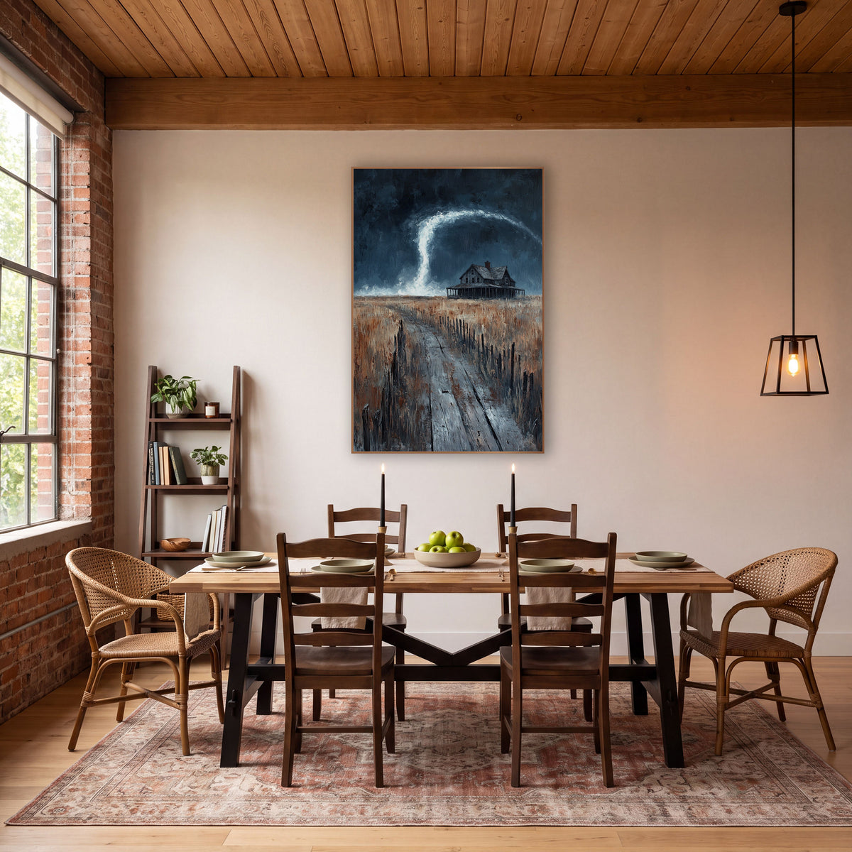 Prairie Storm Farmhouse Western Decor wall art in a rustic western-style room – weathered farmhouse on a dry prairie
