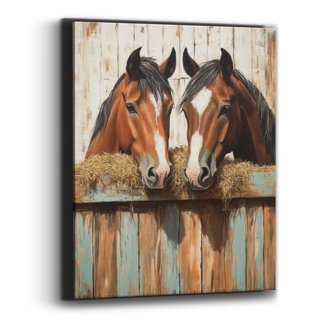 Two Bay Horses Rustic Western Canvas Wall Art