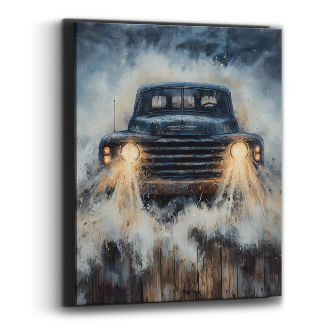 Splashing Vintage Truck Beams Painterly Canvas Wall Art