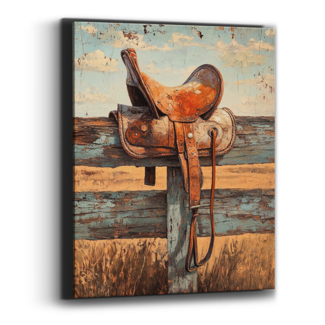 Rustic Saddle Fence Rail Western Canvas Wall Art