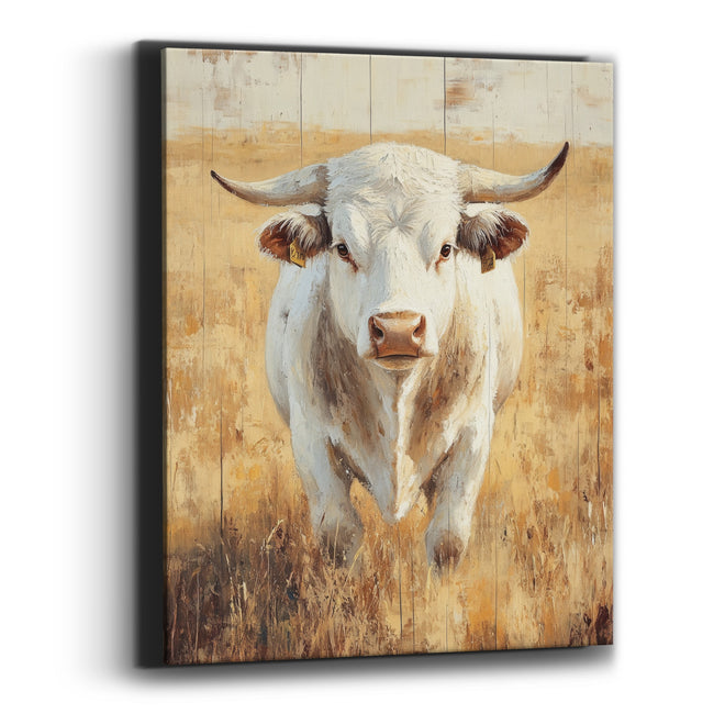 White Charolais Bull Western Pasture Canvas Wall Art