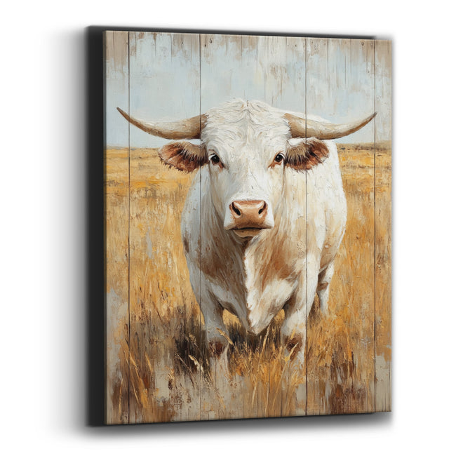 White Charolais Bull Golden Pasture Western Canvas Wall Art