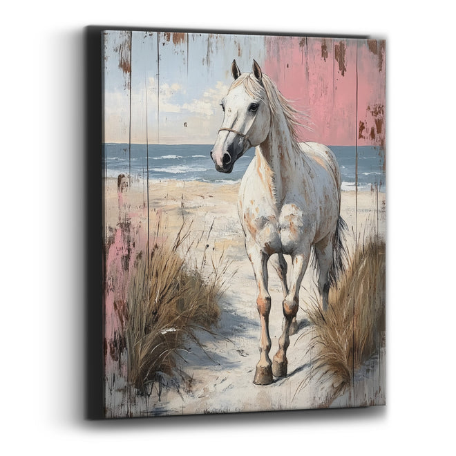 Pink Plank White Horse Dunes Rustic Canvas Wall Art