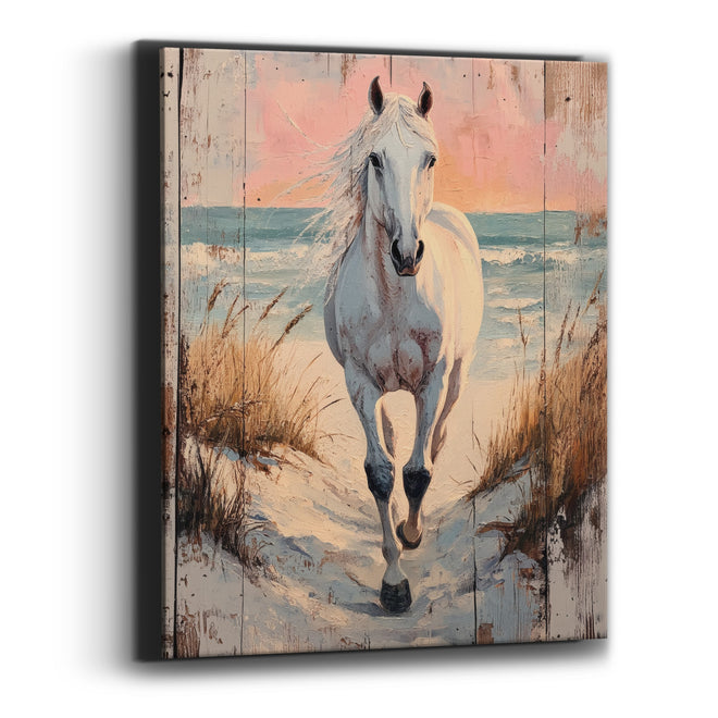 Galloping Sunset Mare Shoreline Painterly Canvas Wall Art