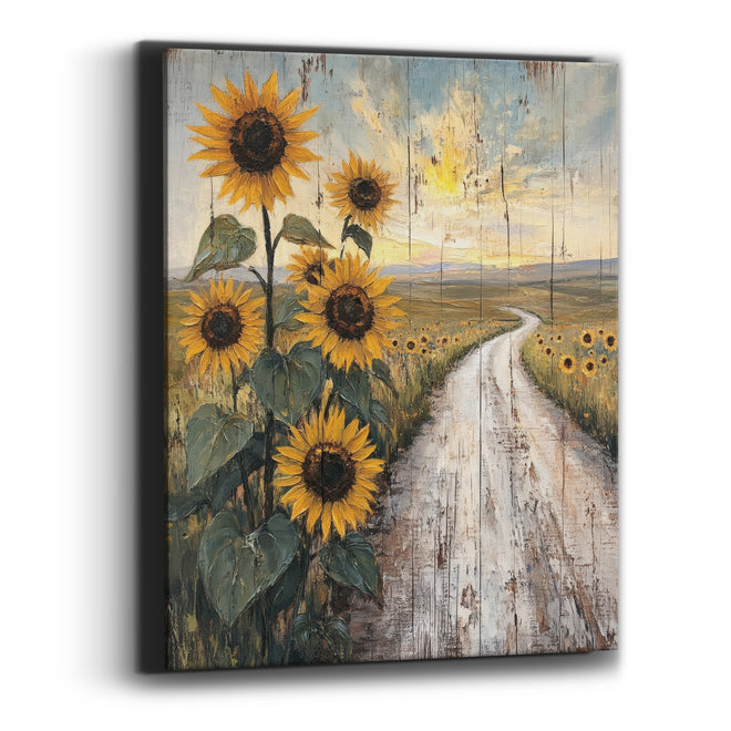 Sunflowers Winding Dirt Road Rustic Canvas Wall Art