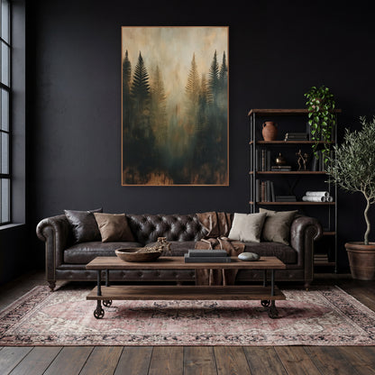 Ghostly Fern Silhouettes Abstract Forest wall art in a moody dark academia room – abstract fern silhouettes in black