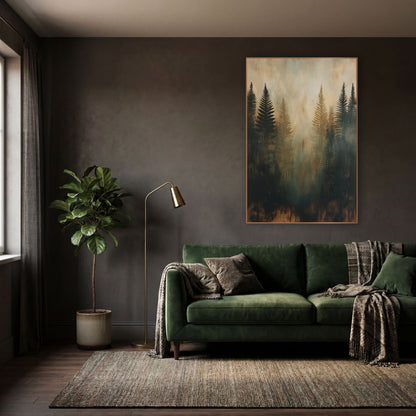 Ghostly Fern Silhouettes Abstract Forest wall art in a moody dark academia room – abstract fern silhouettes in black