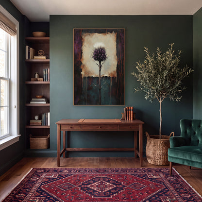 Plum Thistle Rust Dark Academia wall art in a moody dark academia room – purple thistle with white tuft on a cream