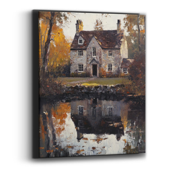 Golden Cottage Lawn Rustic Autumn Canvas Wall Art