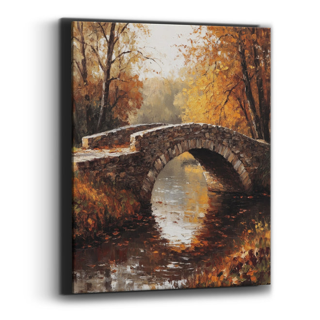 Golden Footbridge Mist Rustic Canvas Wall Art