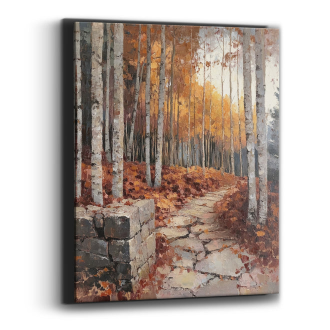 Golden Birch Forest Path Landscape Canvas Wall Art