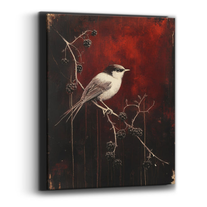 Small Bird Blackberry Branch Gothic Canvas Wall Art