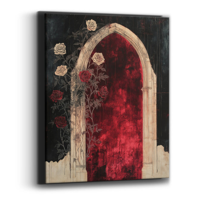 Crimson Roses Gothic Arch Gothic Canvas Wall Art