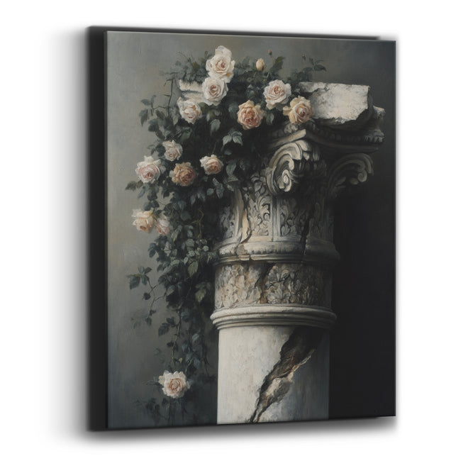 Cracked Column Climbing Roses Moody Canvas Wall Art
