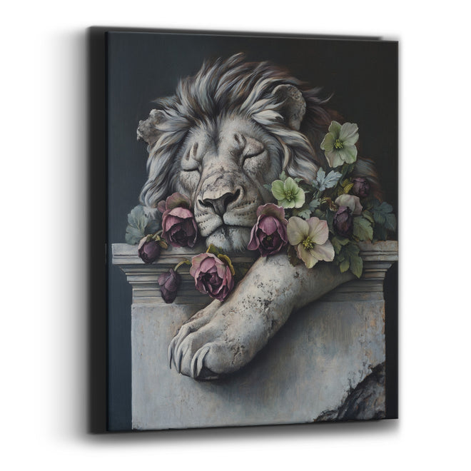 Sleeping Stone Lion Floral Gothic Canvas Wall Art