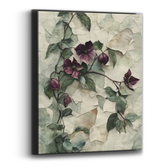 Plum Clematis Vine Botanical Collage Canvas Wall Art