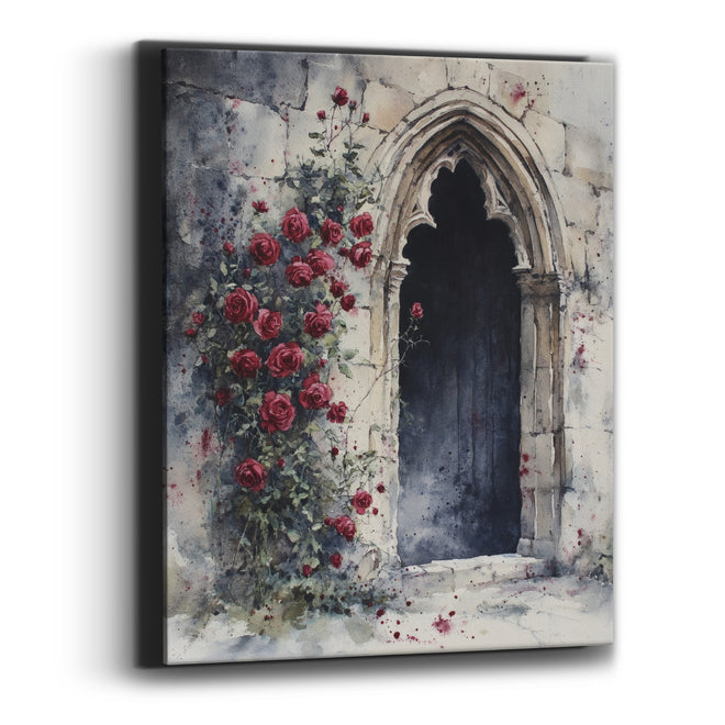 Crimson Rose Gothic Archway Romantic Canvas Wall Art