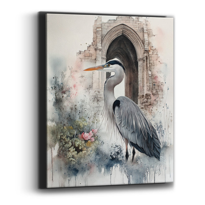 Gray Heron Stone Arch Ruins Canvas Wall Art