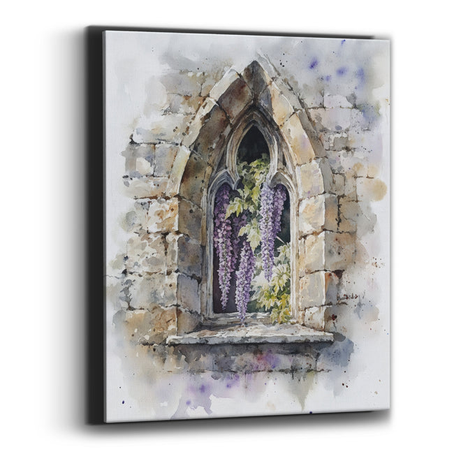 Wisteria Cracked Stone Window Botanical Canvas Wall Art