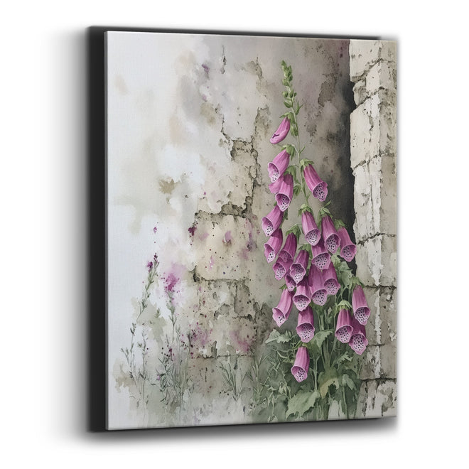 Pink Foxglove Stone Wall Botanical Canvas Wall Art