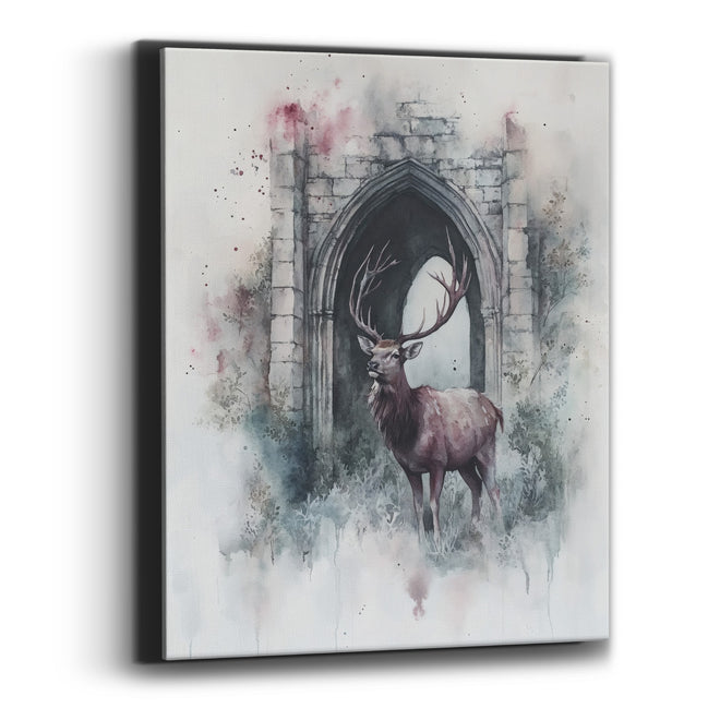 Plum Stag Stone Arch Watercolor Canvas Wall Art