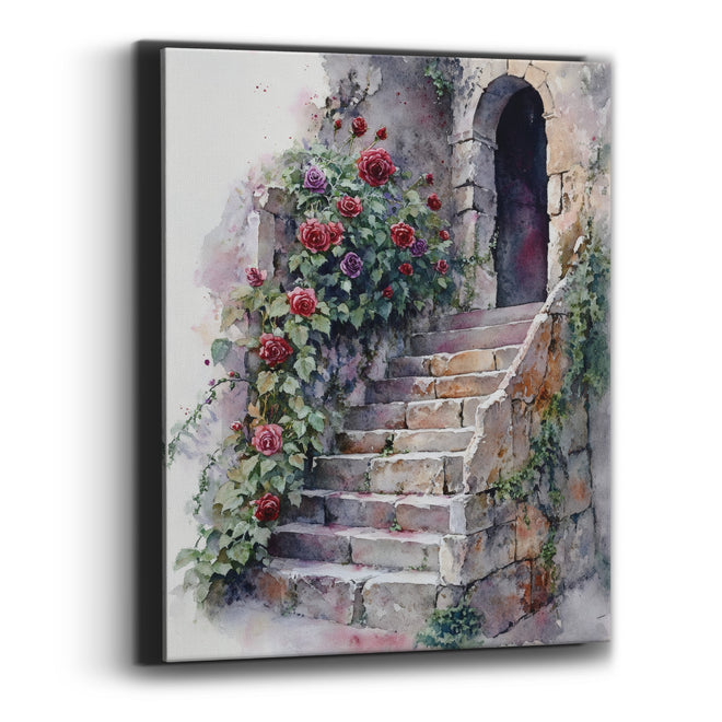 Arched Door Roses Vintage Canvas Wall Art